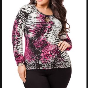 Ashley Stewart Plus Multi Designs Beaded Keyhole Front Top